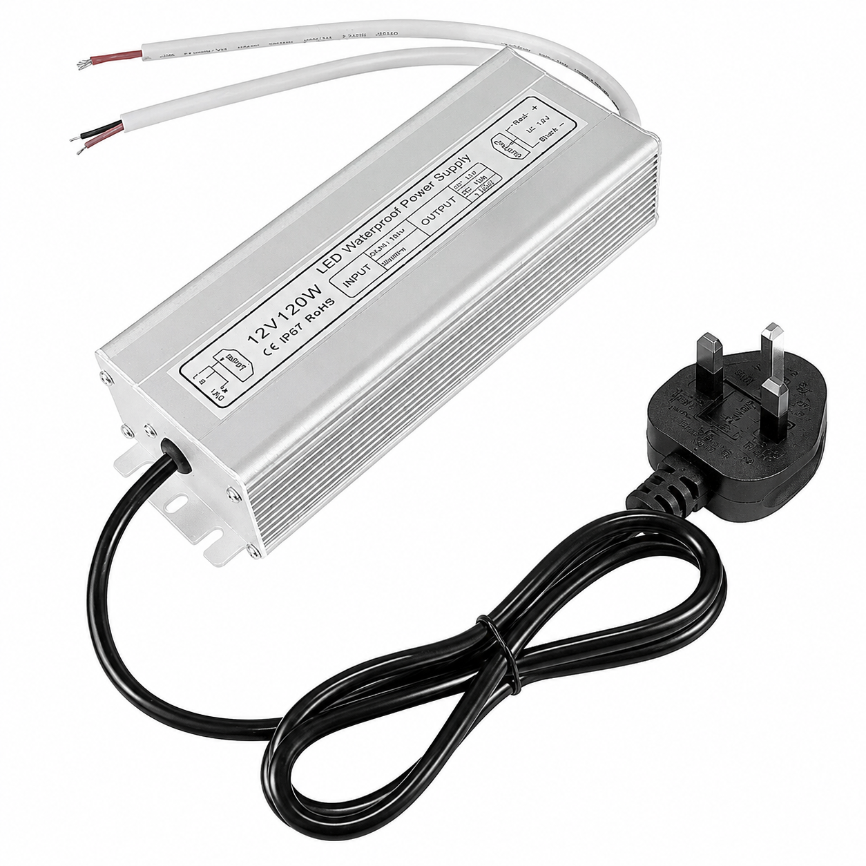 12V Waterproof LED Power Supply 30W–280W, 90–265V Input, Single/Dual Wire Output, Aluminum Housing, Outdoor LED Driver, CE/RoHS/FCC —US/UK/EU Plug & Wire Leads Options