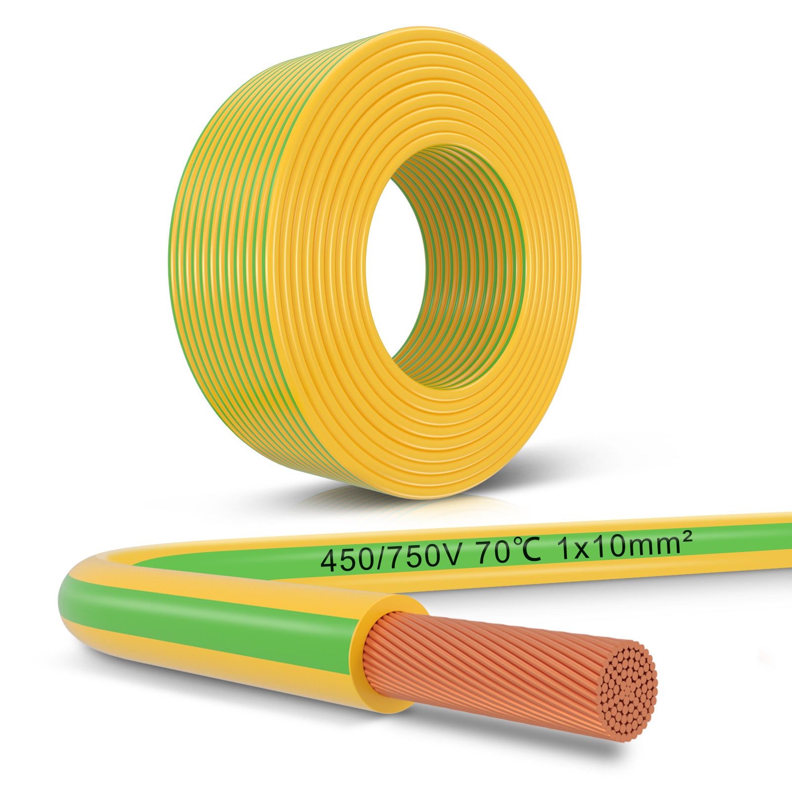 10mm² Electrical Earth Wire 10m–30m, Flexible Green-Yellow Ground Cable PVC Insulated, Heavy Duty Wiring for Grounding, Power and Industrial Installations