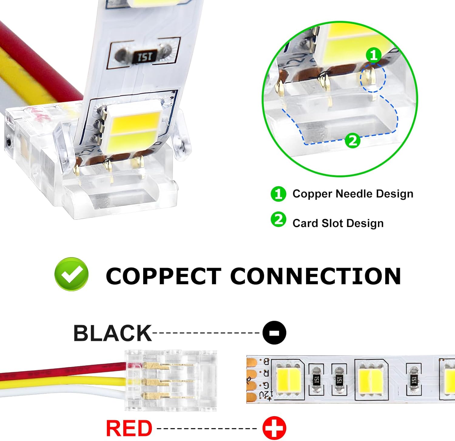 Transparent Crystal LED Strip Connectors – 10mm 3Pin Solderless Clips | Strip to Wire / Strip to Strip / DC Adapter – Bulk Wholesale 500pcs MOQ | Factory Direct