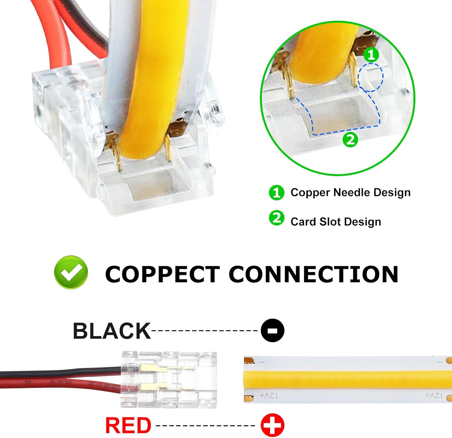 Transparent Crystal LED Strip Connectors – 8mm 2Pin Solderless Clips | Strip to Wire / Strip to Strip / DC Adapter / L – Local Stock US/UK