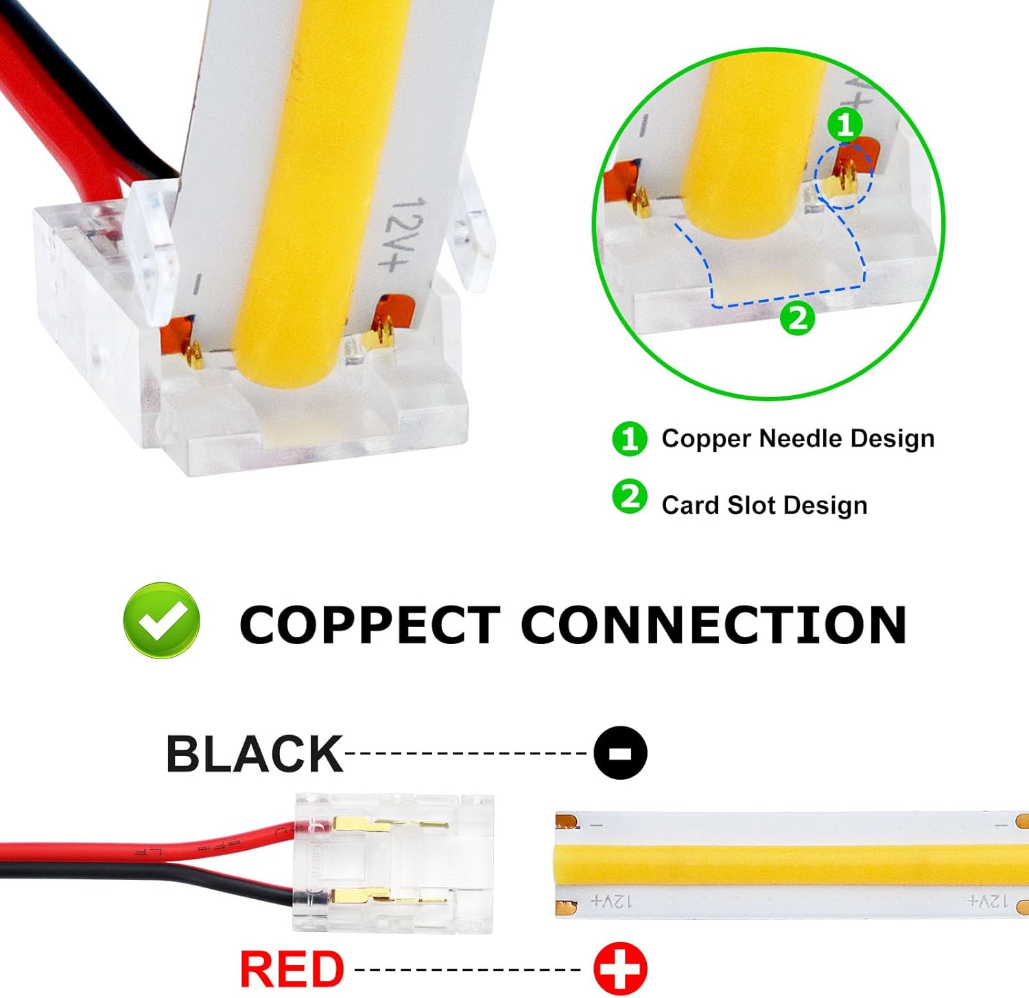 Transparent Crystal LED Strip Connectors – 10mm 2Pin Solderless Clips | Strip to Wire / Strip to Strip / DC Adapter – Bulk Wholesale 500pcs MOQ | Factory Direct