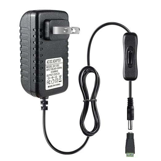 DC 12 V Netzteiladapter mit Ein-/Ausschalter, 12 W/24 W/36 W Optionen, US-Stecker, schwarz/weißes Gehäuse, 100–240 V AC-Eingang, Wandstecker-Ladegerät für LED-Lichtstreifen und Elektronik