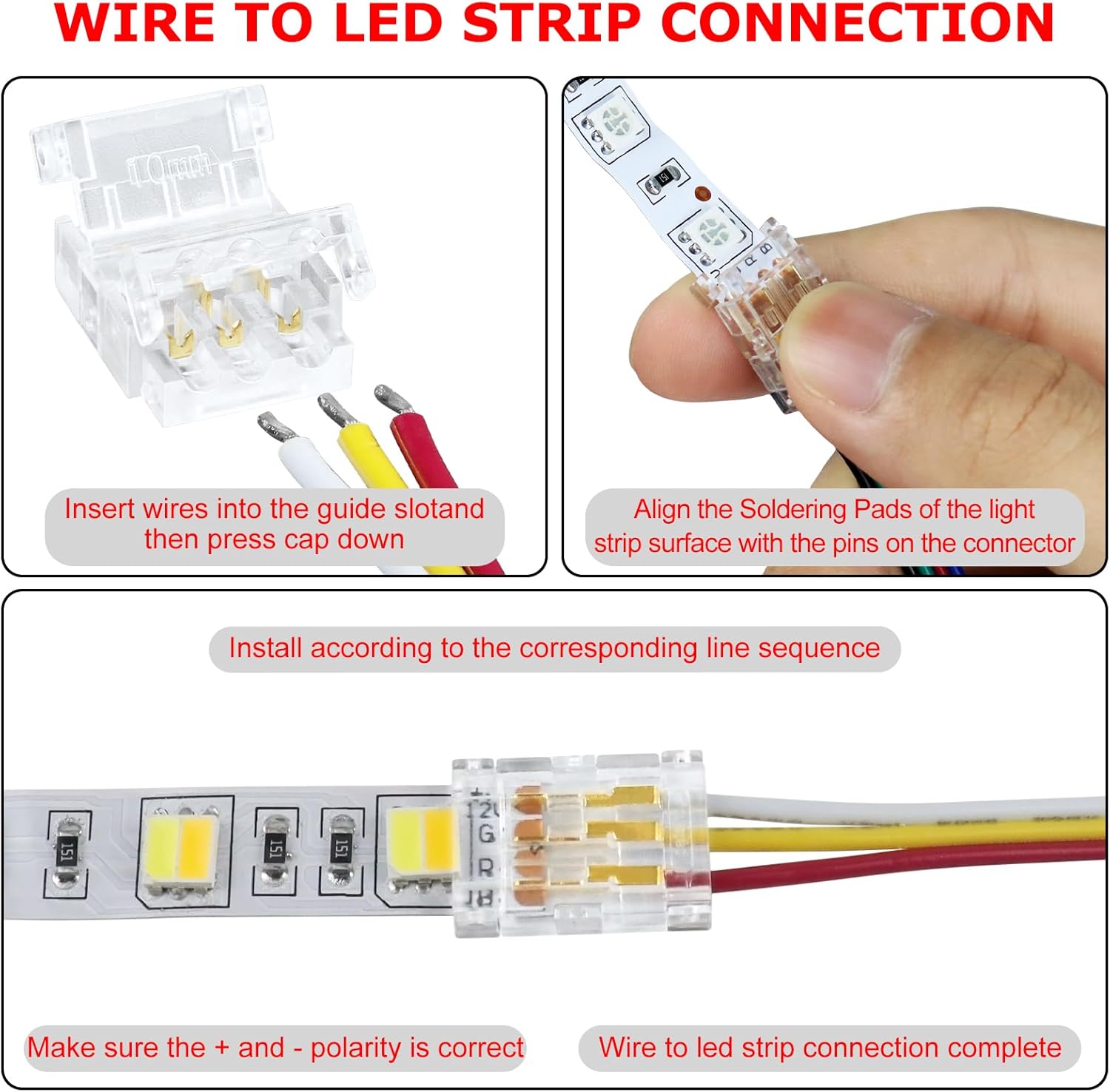 Transparent Crystal LED Strip Connectors – 10mm 3Pin Solderless Clips | Strip to Wire / Strip to Strip / DC Adapter – Bulk Wholesale 500pcs MOQ | Factory Direct