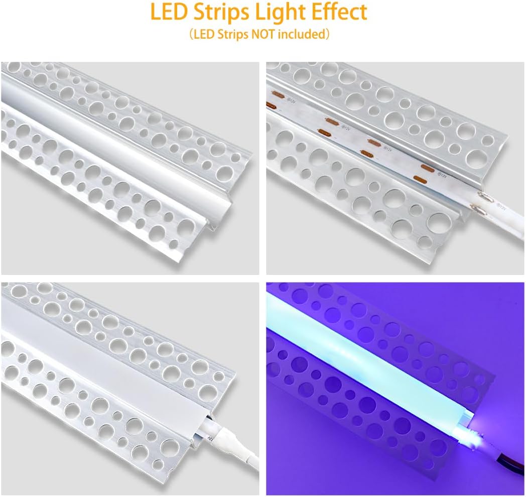 Double-Sided Plaster-in Drywall LED Aluminum Channels– Fit for 1 to 16mm LED Strip | Milky White Cover | 1 / 2 / 3 Meter | Silver | Milky White Cover | 50 / 100 -Pack