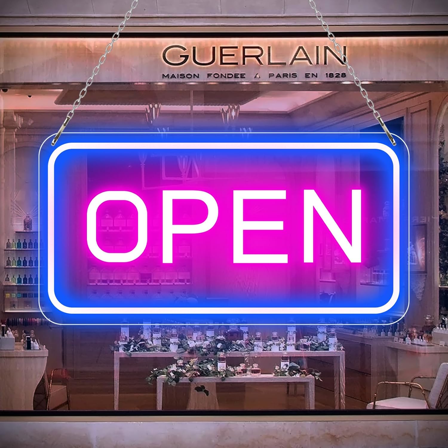 OPEN LED Neon Sign – Rectangular | 4 Glow Color Options | 16×9 / 23×12 inch | Window Hanging | Plug & Play for Storefronts