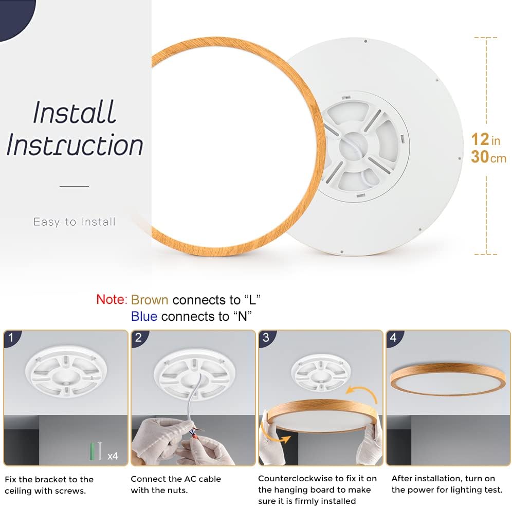 AC 220–240V Round LED Ceiling Light – Wood Grain – 24W – 3000K / 4500K / 5000K / 6500K – Flush Mount Ceiling Light – Local Stock (UK/DE)