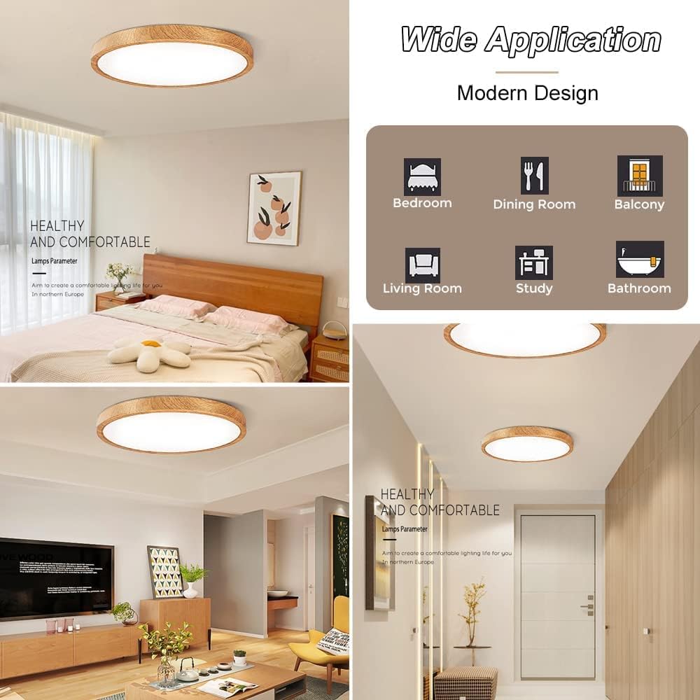 AC 220–240V Round LED Ceiling Light – Wood Grain – 24W – 3000K / 4500K / 5000K / 6500K – Flush Mount Ceiling Light – Local Stock (UK/DE)