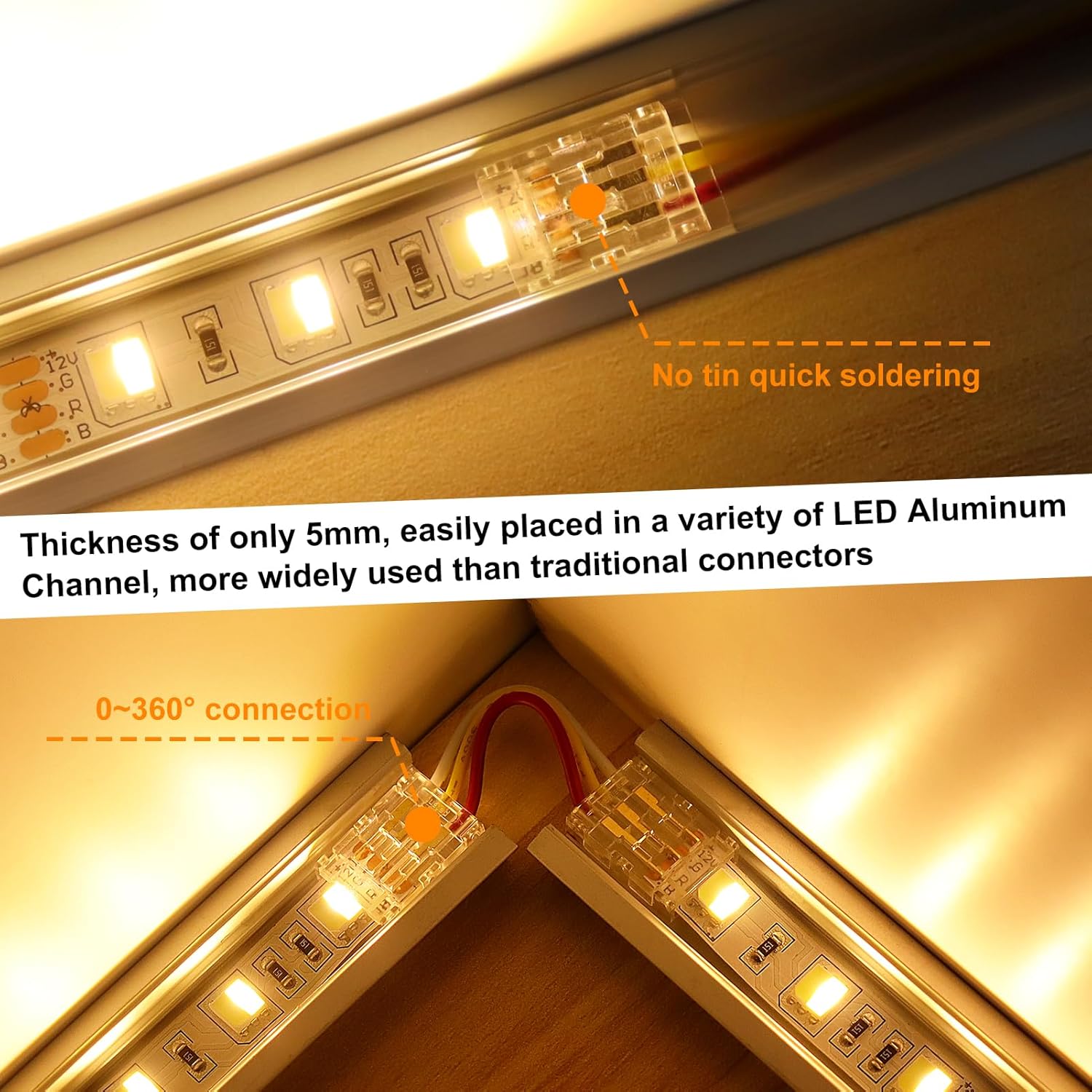 Transparent Crystal LED Strip Connectors – 10mm 3Pin Solderless Clips | Strip to Wire / Strip to Strip / DC Adapter – Bulk Wholesale 500pcs MOQ | Factory Direct