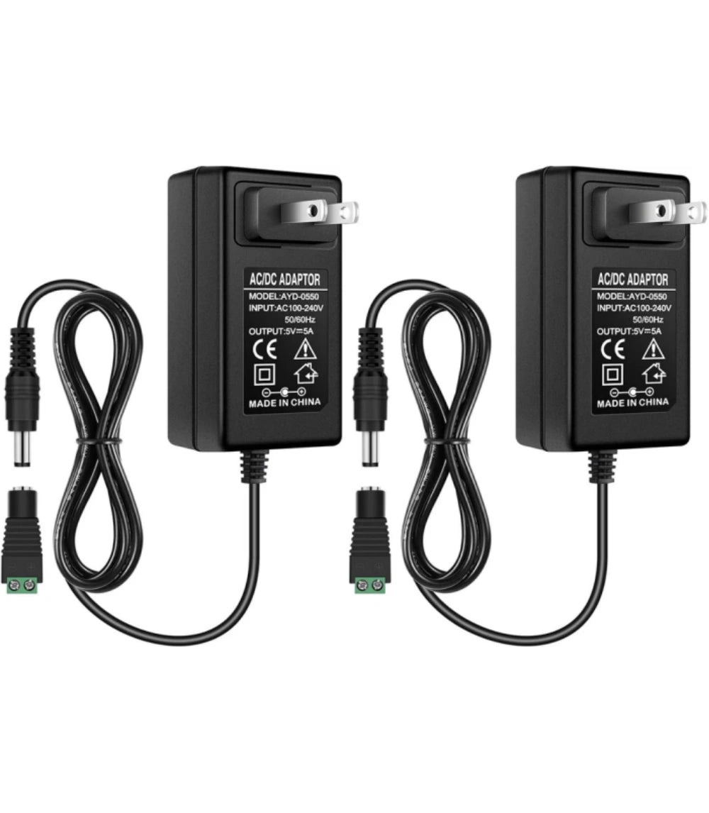 DC 5V Plug-in Power Supply Adapter 15W/25W, AC 100–240V Input, Wall Charger Transformer with US Plug — for LED Strip Lights, Router, USB Devices, Electronics