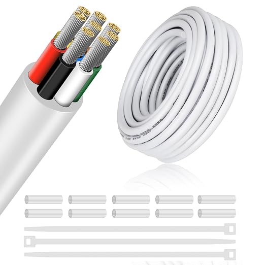 22 AWG Electrical Cable, 6/7/8 Core Stranded Tinned Copper Multi-Conductor Wire, Black/White PVC Sheathed Flexible Control Wire, 10/20/50m (33ft–165ft) Options