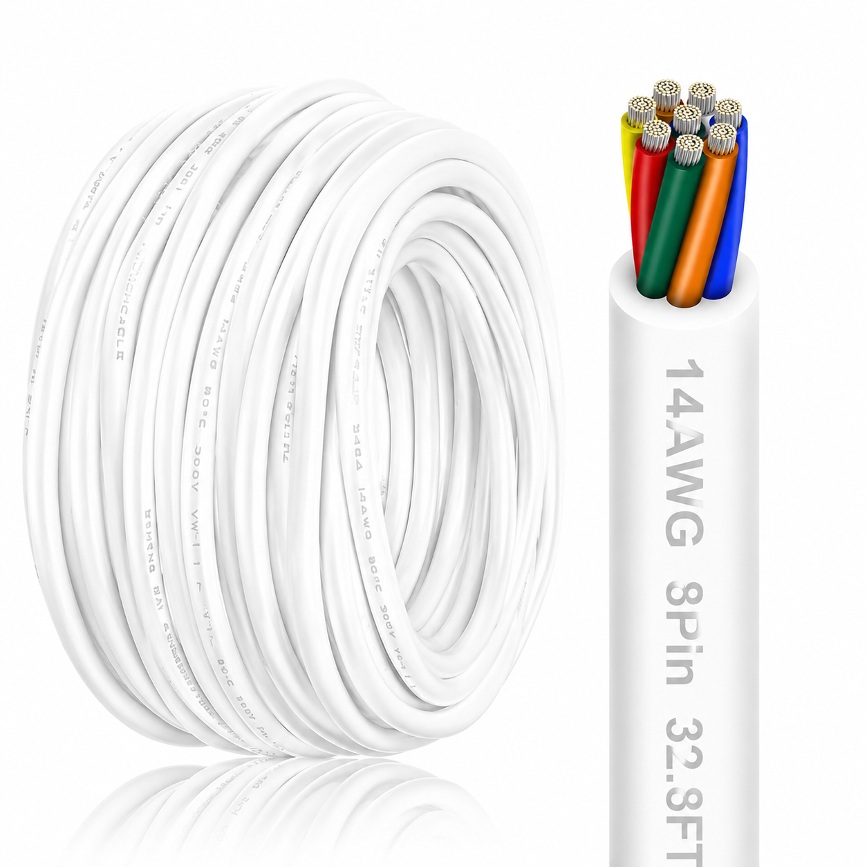 14 AWG Electrical Wire, 6/7/8 Conductor Stranded Tinned Copper Cable, Black/White PVC Multi-Core Power Cord, Flexible Control Extension Cable — 10/20/50m (33ft–165ft) Options