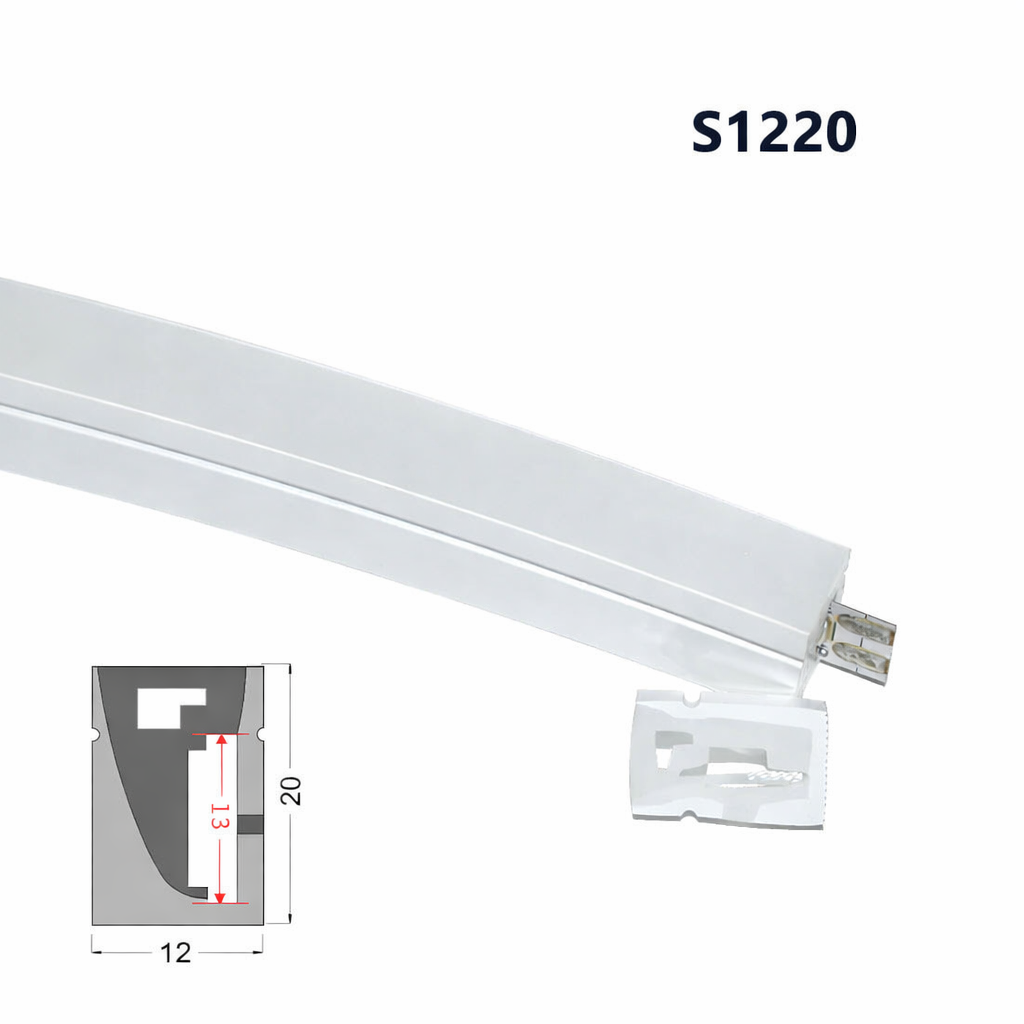 Neon Light Housing – S1220 Side Edge Lighting | 12x20mm Silicone LED Channel System | IP67 Waterproof | 10mm PCB Width | 164FT/50M