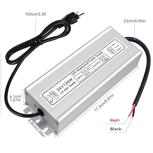 24V Waterproof LED Power Supply 30W–300W, 90–265V Input, Single/Dual Wire Output, Aluminum Housing, Outdoor LED Driver, CE/RoHS/FCC — US/UK/EU Plug & Wire Leads Options