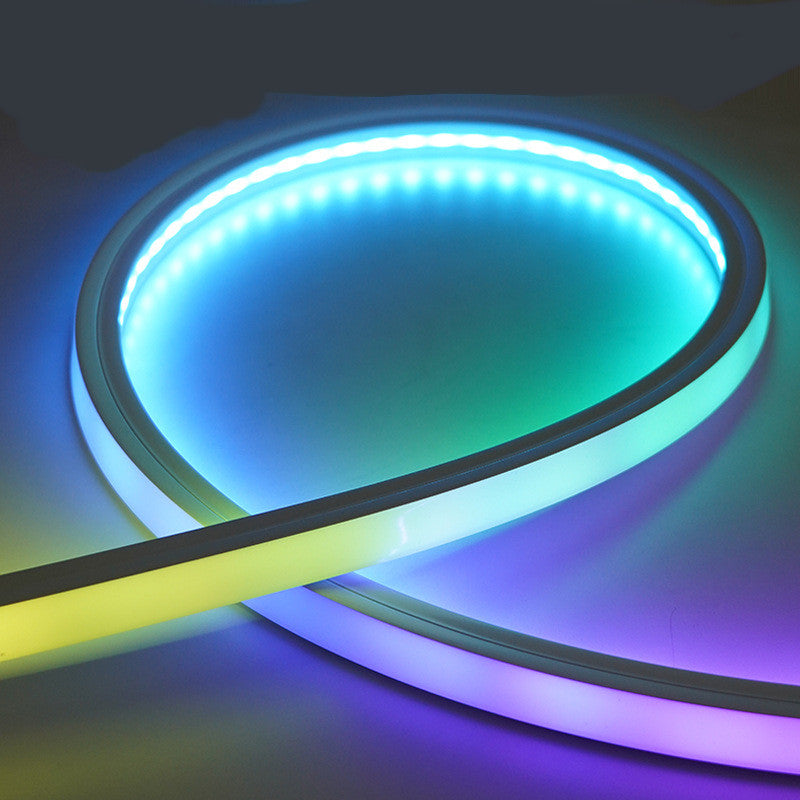 RGB Addressable Neon LED Strip Light | WS2812 SMD5050 60LEDs/M | 16×16mm Flexible Silicone Neon Rope | IP67 Waterproof | Top-Bend & Side-Bend Options | 5M Roll Kit with Power Adapter & Controller