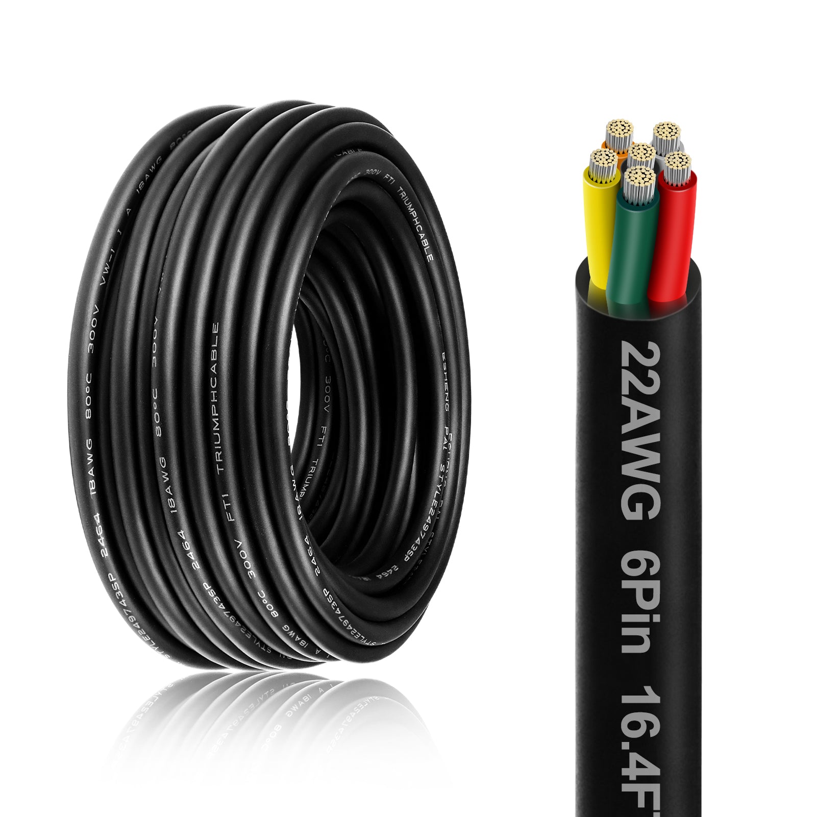 22 AWG Electrical Cable, 6/7/8 Core Stranded Tinned Copper Multi-Conductor Wire, Black/White PVC Sheathed Flexible Control Wire, 10/20/50m (33ft–165ft) Options