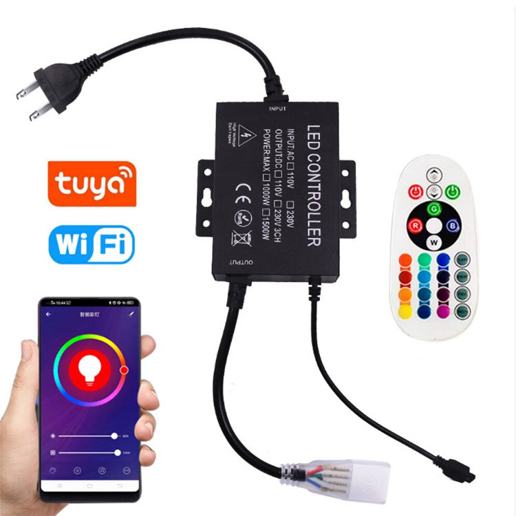 RGB LED Controller – AC110-240V | 1500W High-Voltage | WiFi + IR Remote + APP Music Timer Control | For LED Tape Strip Lights