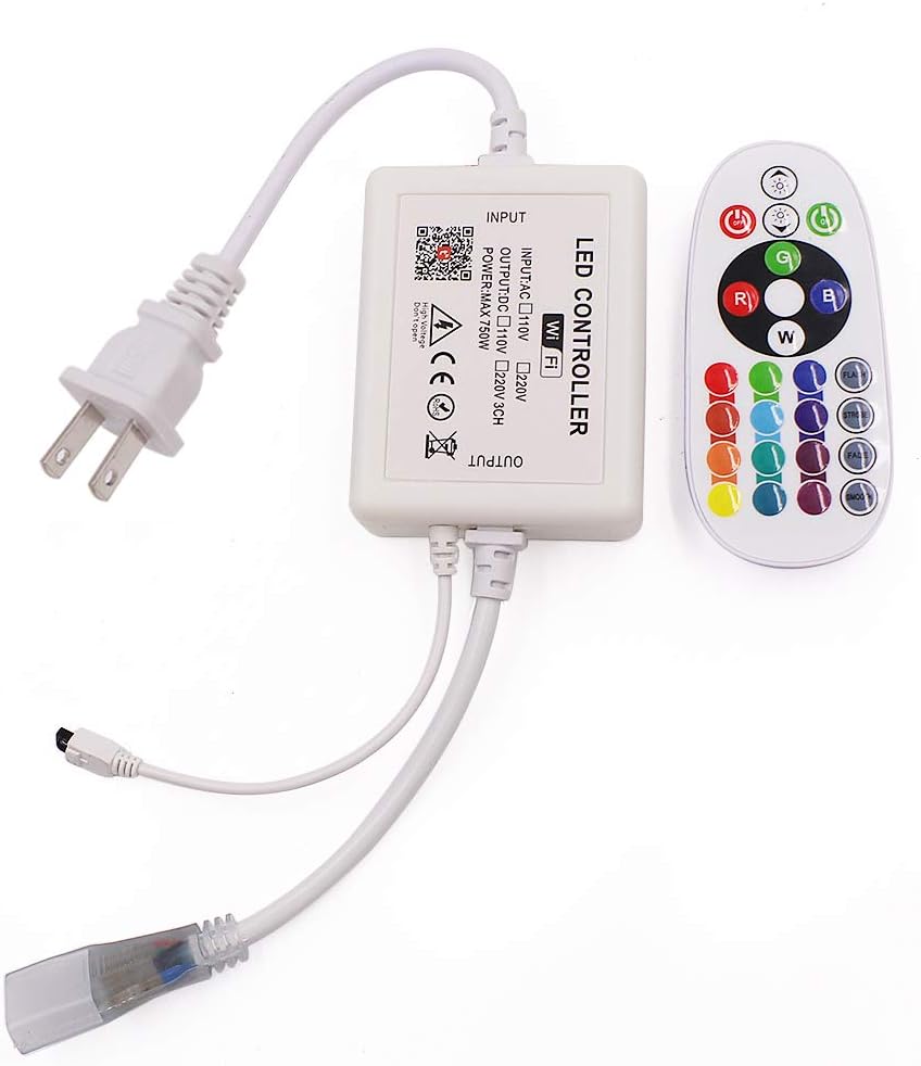750W RGB LED Controller | High-Voltage AC110V/220V | WiFi + APP + IR Remote | Plastic Housing | For LED Rope & Strip Lights