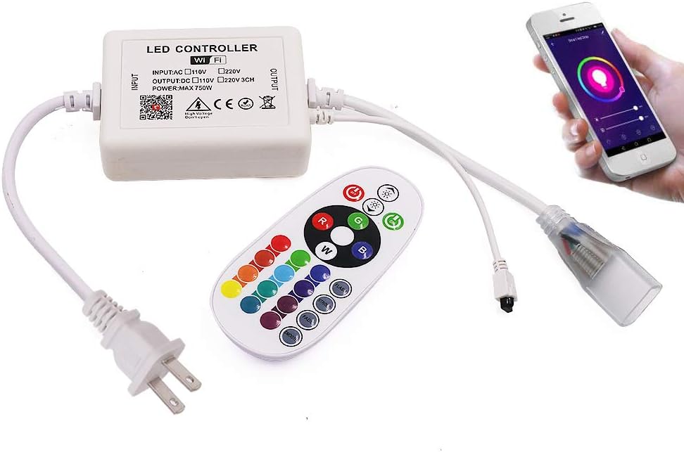 750W RGB LED Controller | High-Voltage AC110V/220V | WiFi + APP + IR Remote | Plastic Housing | For LED Rope & Strip Lights