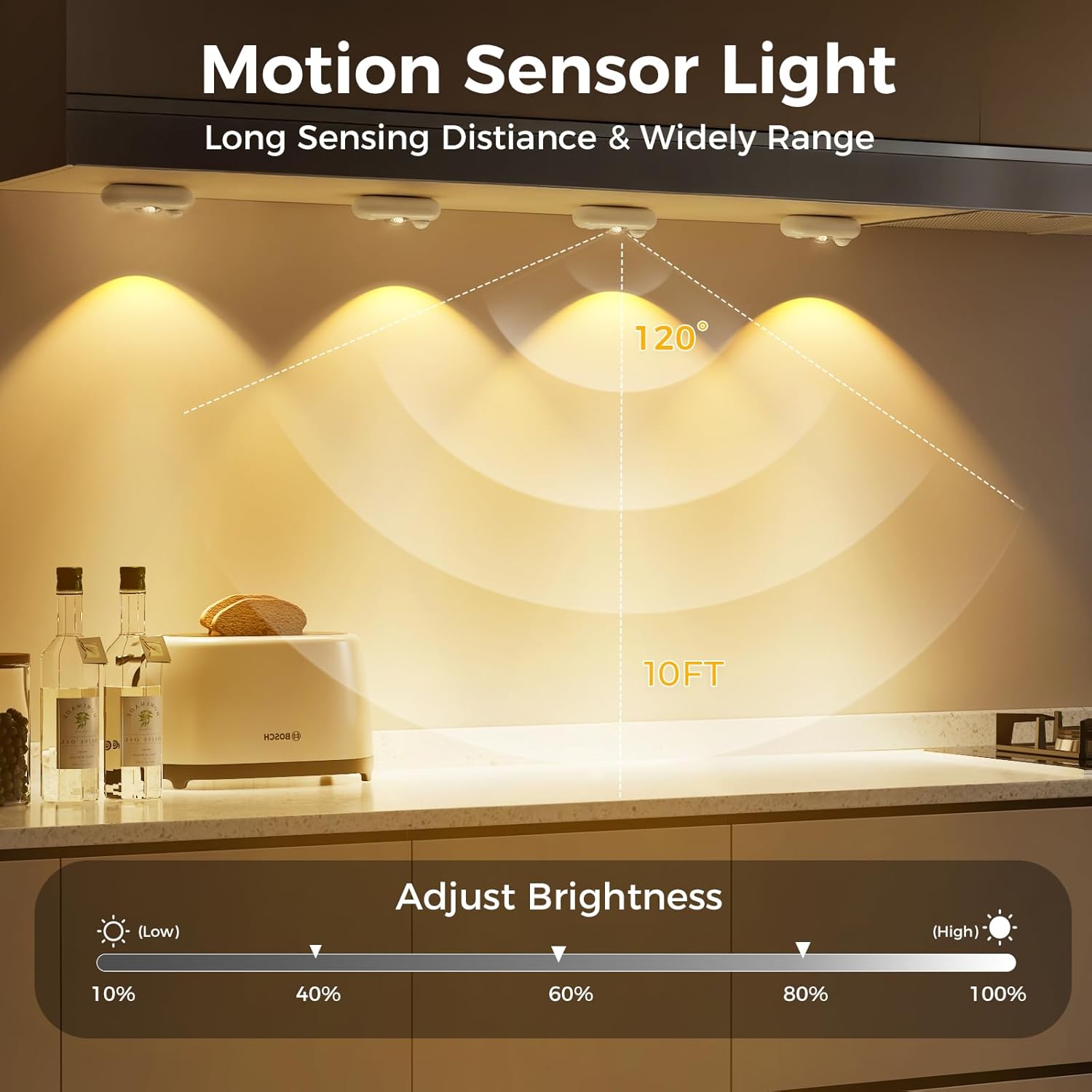 4/6 Pack Rechargeable Oval LED Closet Light | Motion Sensor, Tap Switch, Dimmable | Warm / Daylight White | Black / White Finish | Magnetic Mounting for Closets & Cabinets