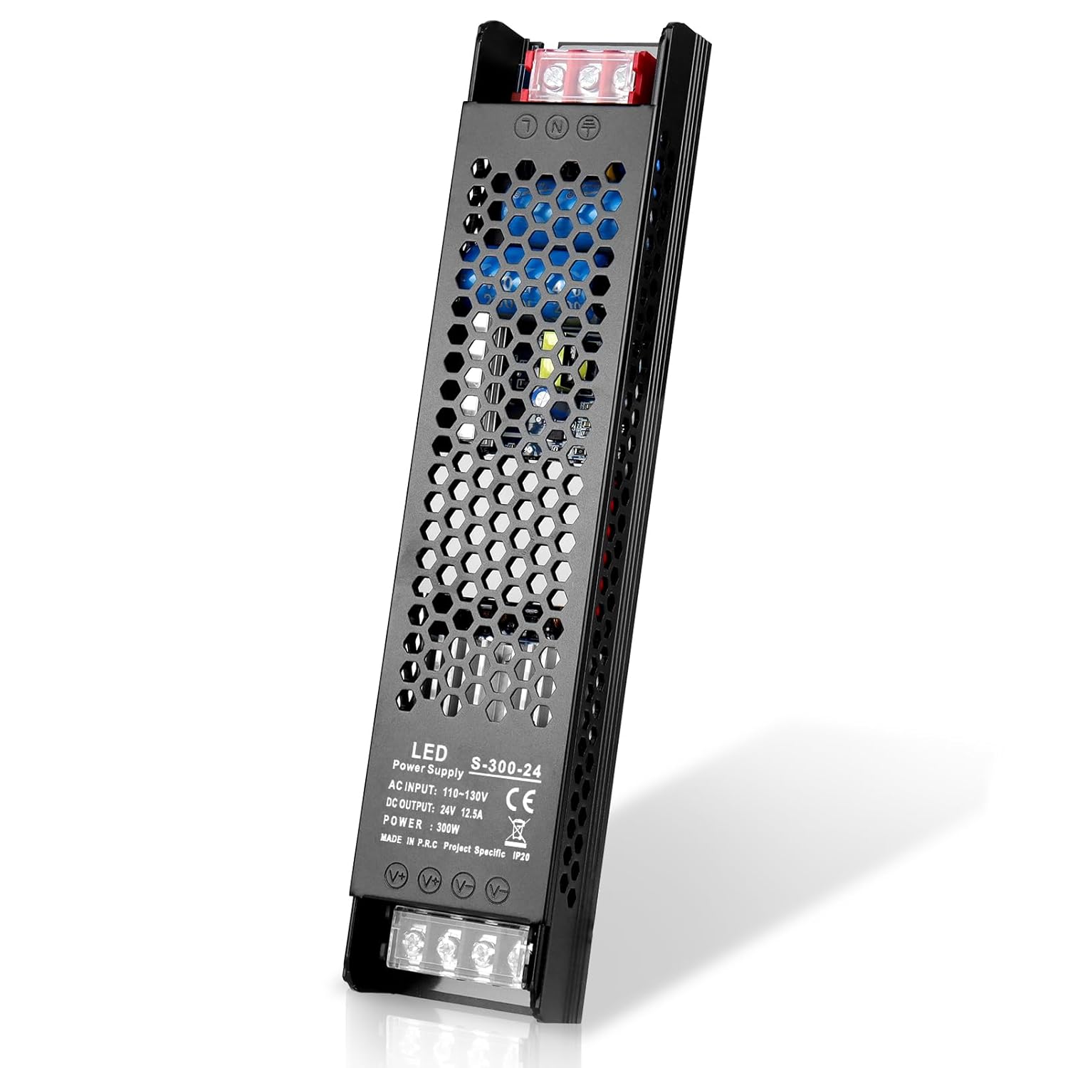 DC 12V/24V Slim Black Switching Power Supply 300W–400W, AC 110–130V/175–250V Input, LED Driver Transformer with Built-in Cooling Fan, CE/FCC/RoHS Certified