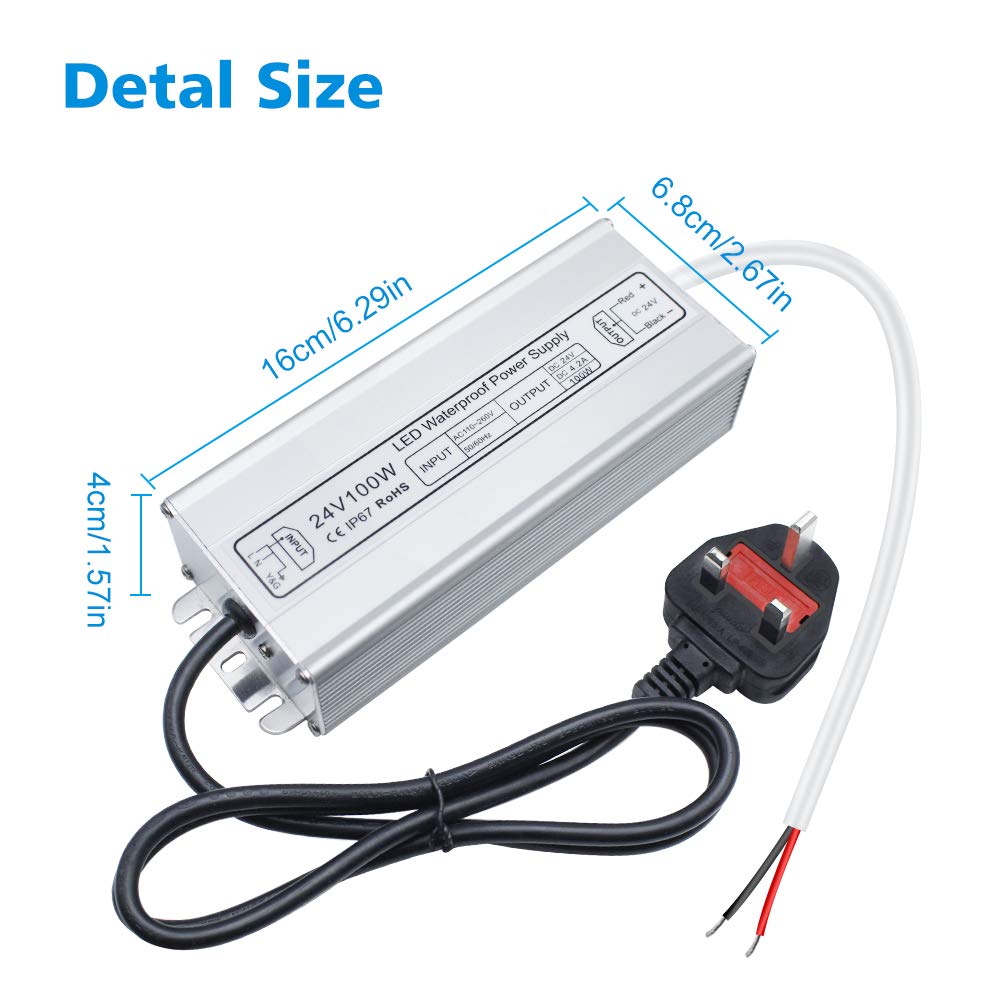 24V Waterproof LED Power Supply 30W–300W, 90–265V Input, Single/Dual Wire Output, Outdoor LED Driver, CE/RoHS/FCC — US/UK/EU Plug & Wire Leads Options