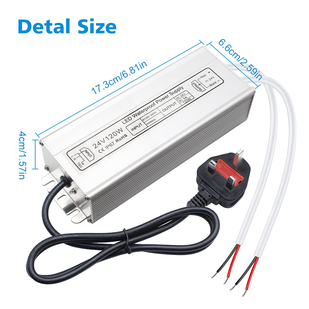 24V Waterproof LED Power Supply 30W–300W, 90–265V Input, Single/Dual Wire Output, Outdoor LED Driver, CE/RoHS/FCC — US/UK/EU Plug & Wire Leads Options