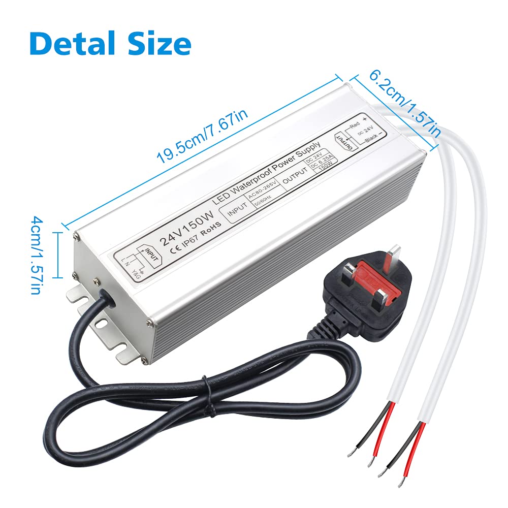 24V Waterproof LED Power Supply 30W–300W, 90–265V Input, Single/Dual Wire Output, Outdoor LED Driver, CE/RoHS/FCC — US/UK/EU Plug & Wire Leads Options