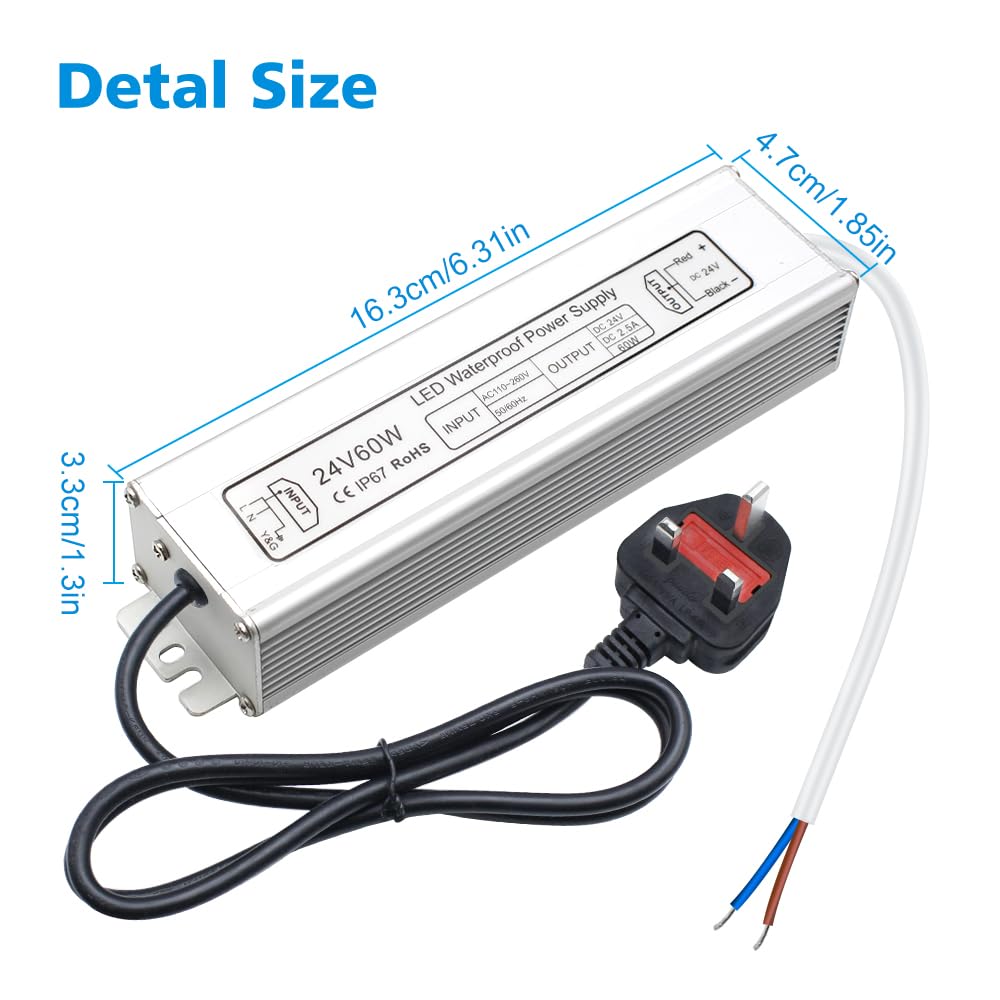24V Waterproof LED Power Supply 30W–300W, 90–265V Input, Single/Dual Wire Output, Outdoor LED Driver, CE/RoHS/FCC — US/UK/EU Plug & Wire Leads Options