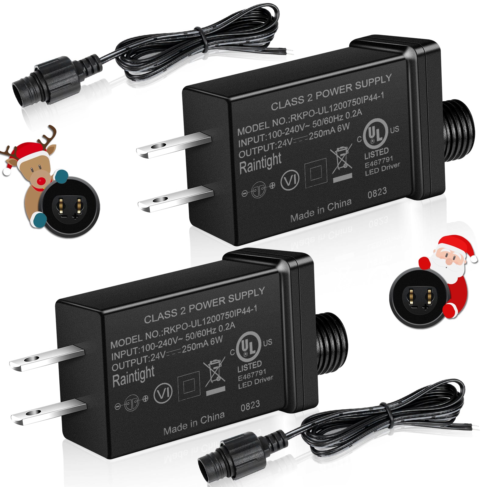 IP44 Class 2 Power Supply, AC 100–240V to DC 4.5V/12V/24V/30V Adapter Transformer, Waterproof Outdoor LED Driver for Inflatable Decorations, String Lights, Christmas Trees — US Plug
