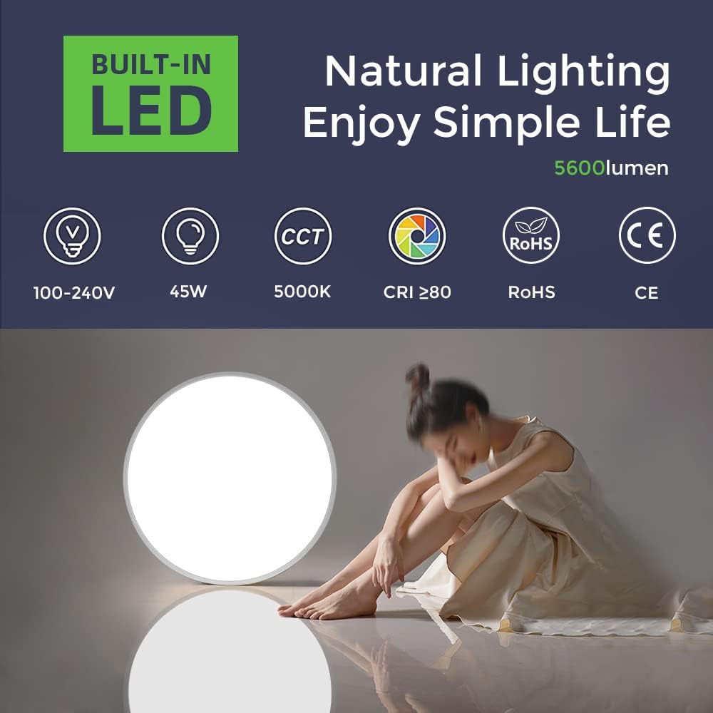 24 Inch Round LED Ceiling Light – 45W – White – 3000K / 4500K / 5000K / 6500K – Flush Mount Ceiling Light – Local Stock (US/UK/DE)