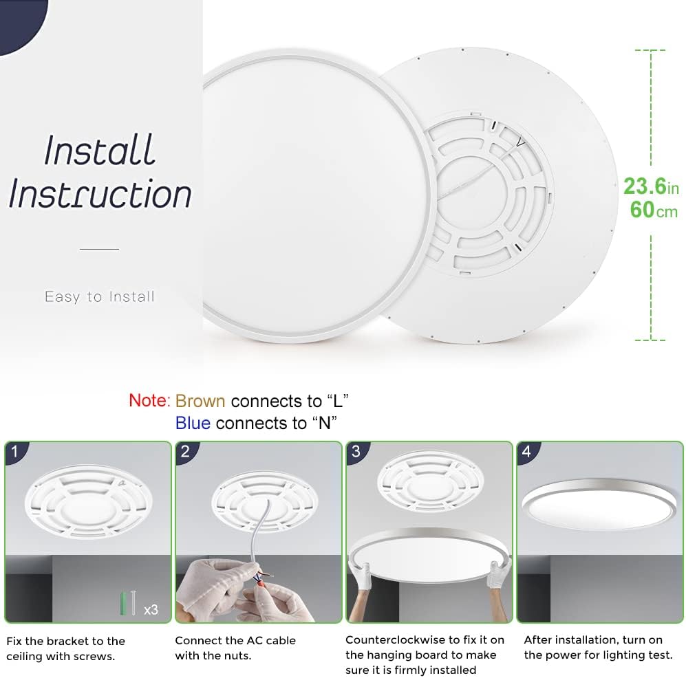 24 Inch Round LED Ceiling Light – 45W – White – 3000K / 4500K / 5000K / 6500K – Flush Mount Ceiling Light – Local Stock (US/UK/DE)
