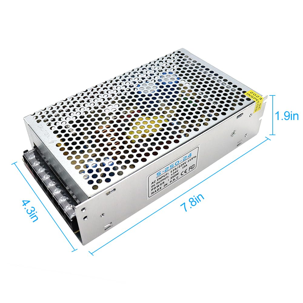 DC 12V/24V Switching Power Supply 60W–250W, AC 110/220V Input, Constant Voltage LED Driver Transformer, Metal Case with Screw Terminals, CE/FCC/RoHS Certified