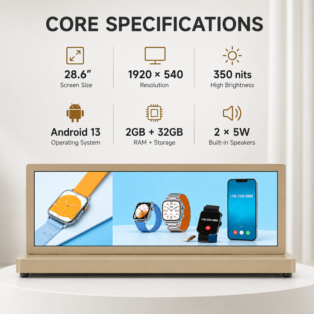 28.6" Dual-Sided Stretched Bar LCD Digital Signage Display – Android 13 Tabletop Advertising Screen with WiFi & CMS