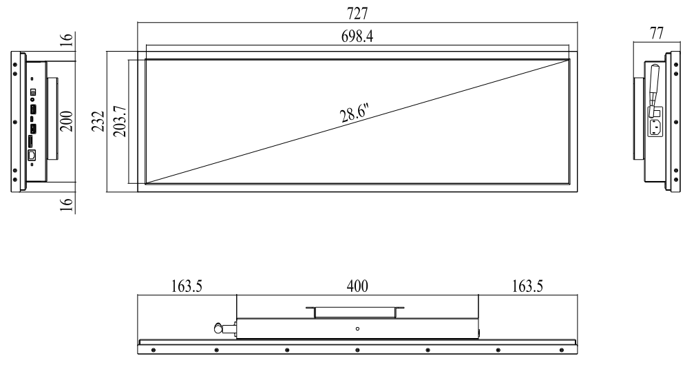28,6 Zoll (698,4 × 203,7 mm sichtbar) ultrabreiter Android-LCD-Regalbildschirm | Stretched Bar Digital Signage mit optionaler Touch-Funktion | Cloud-/USB-/App-Steuerung
