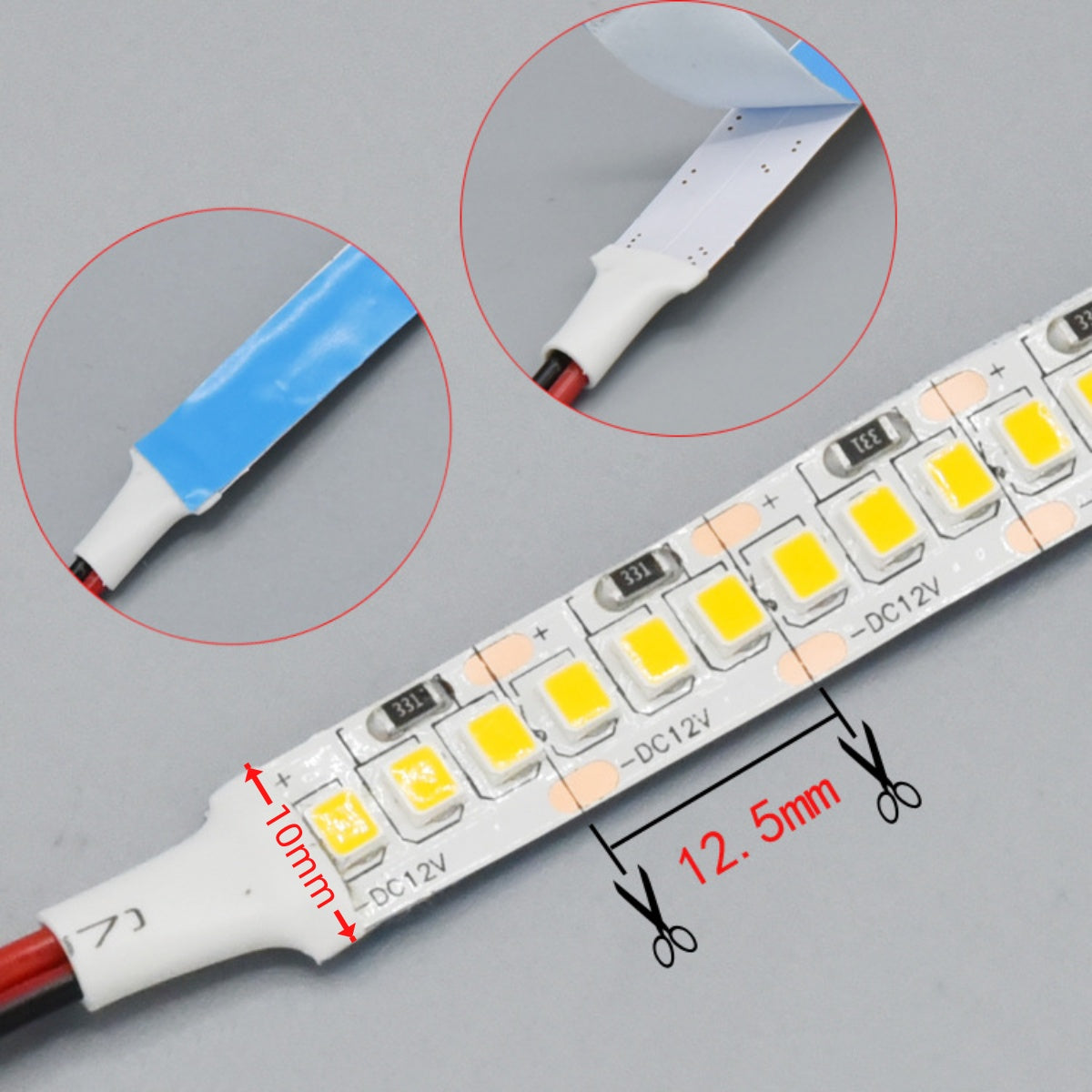 DC12V SMD2835 Single Color LED Strip Light – 240 LEDs/m | 10mm PCB | High Brightness Low Voltage LED Tape | IP00 / IP67 | for Mirror, Kitchen Cabinet, Bedroom | 5/50M