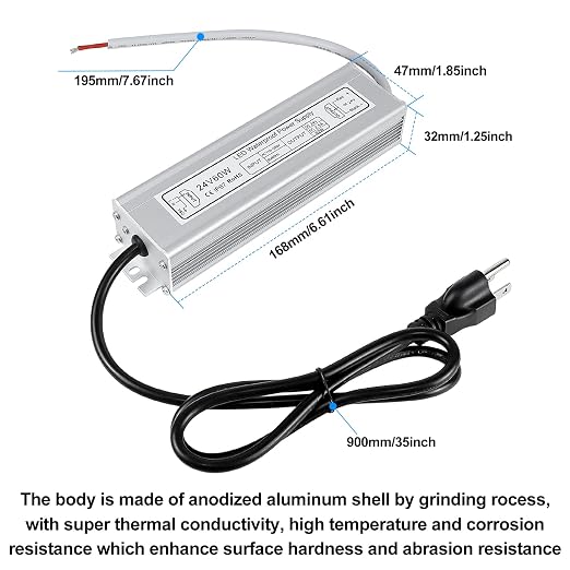 24V Waterproof LED Power Supply 30W–300W, 90–265V Input, Single/Dual Wire Output, Aluminum Housing, Outdoor LED Driver, CE/RoHS/FCC — US/UK/EU Plug & Wire Leads Options