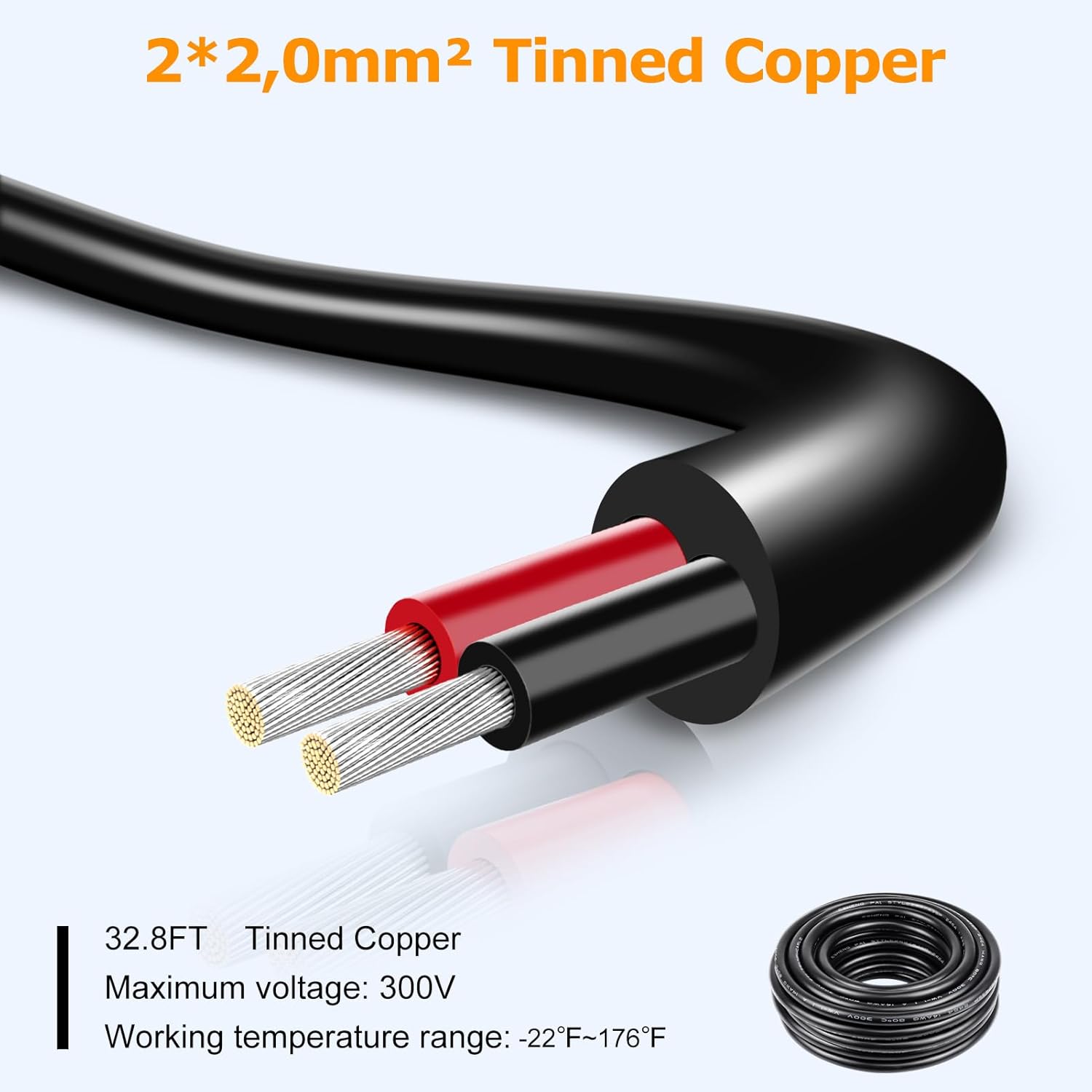 14 AWG Electrical Wire, 2/3/4/5 Conductor Stranded Tinned Copper Cable, Black/White PVC Multi-Core Extension Cord, Flexible Control Wire — 10/20/50m (33ft–165ft) Options