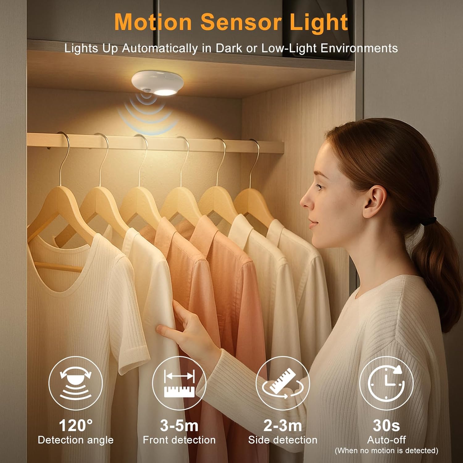 4/6 Pack Rechargeable Pebble LED Closet Light | 3 LEDs, 3 Color Modes (3000K / 4000K / 6000K) | Motion Sensor, Tap Switch, Dimmable | White Finish | Magnetic Mounting