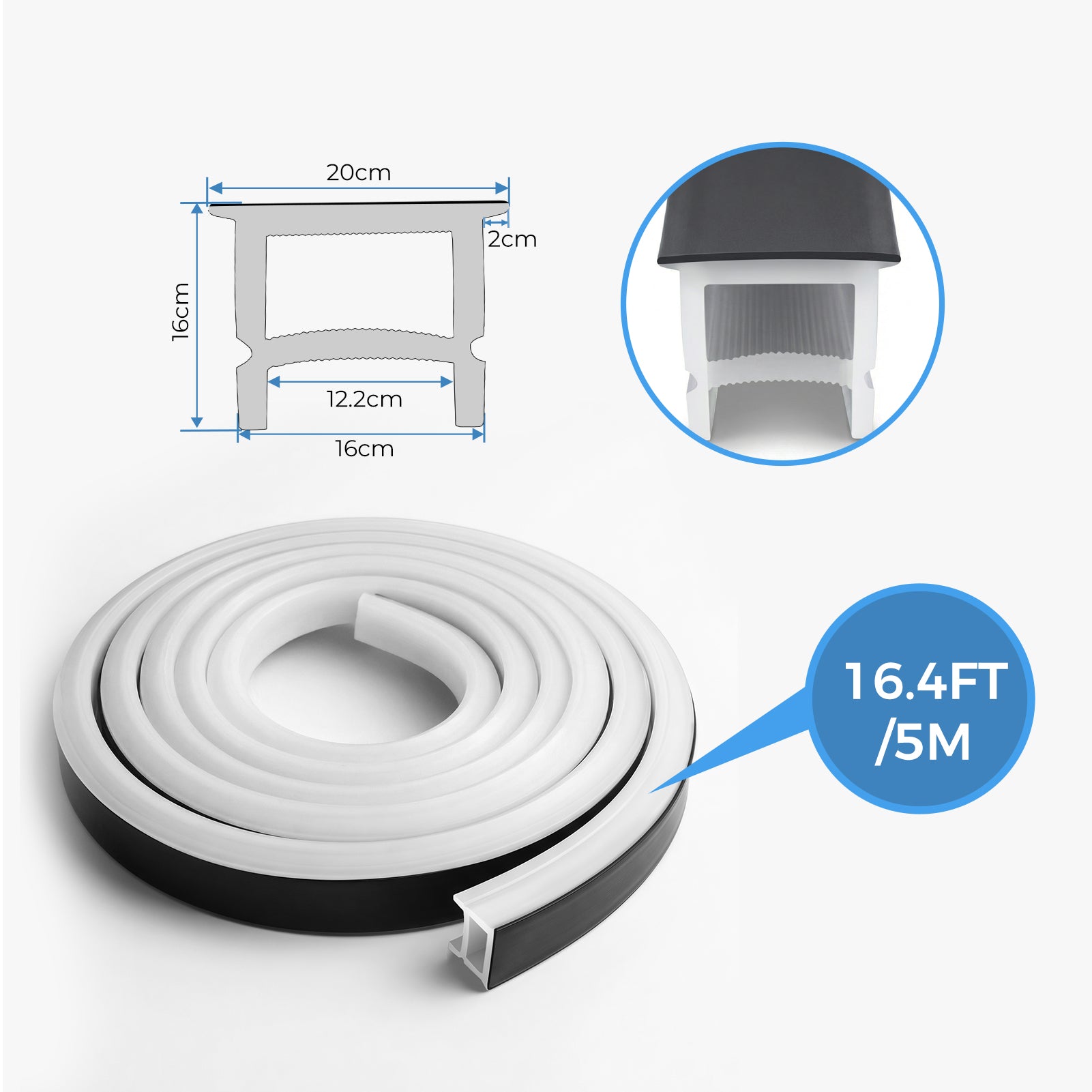 Boîtier pour néon – S2020 Noir | Système de canaux LED en silicone 20 x 20 mm | Étanchéité IP67 | Largeur du circuit imprimé 12 mm | 50 m | Stock local États-Unis/Royaume-Uni/Allemagne