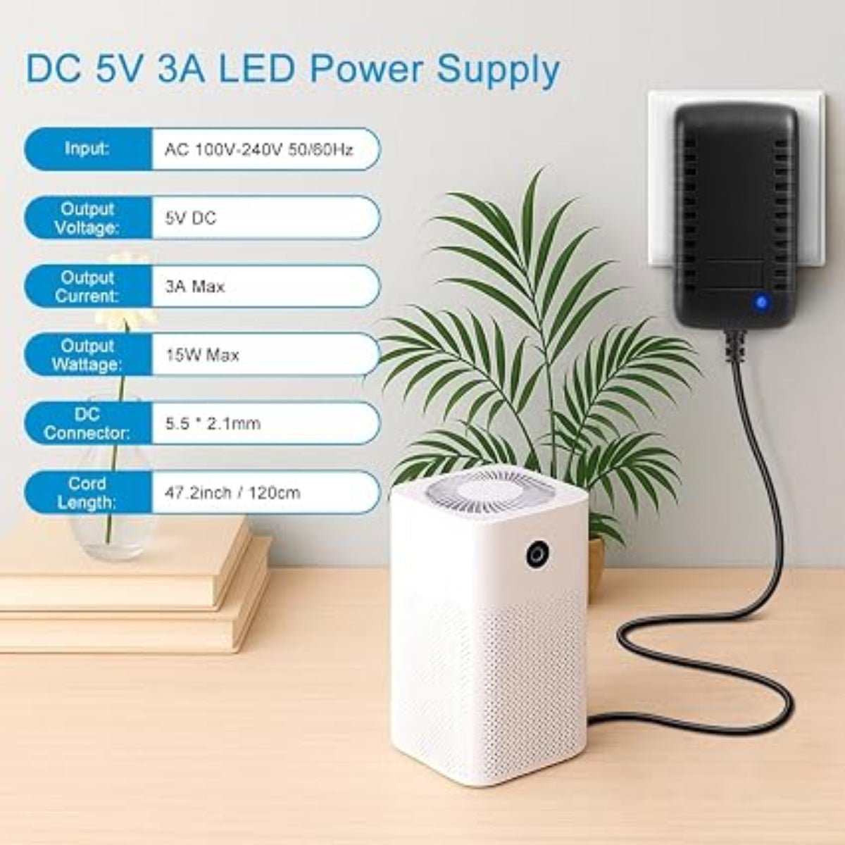 DC 5 V Steckernetzteiladapter 15 W/25 W, AC 100–240 V Eingang, Wandladegerät-Transformator mit US-Stecker – für LED-Lichtstreifen, Router, USB-Geräte, Elektronik
