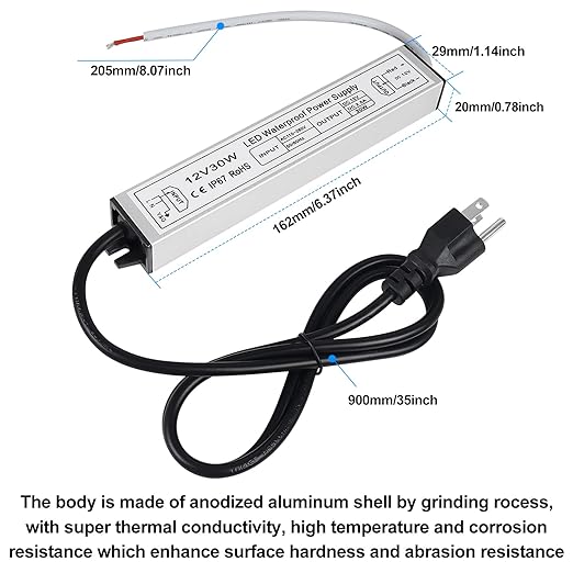 12V Waterproof LED Power Supply 30W–280W, 90–265V Input, Single/Dual Wire Output, Aluminum Housing, Outdoor LED Driver, CE/RoHS/FCC —US/UK/EU Plug & Wire Leads Options