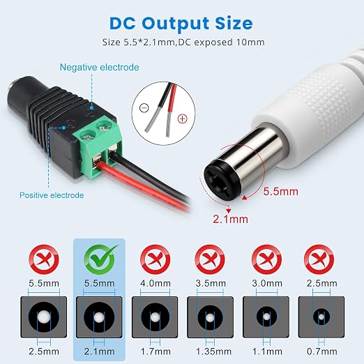 DC 12V Power Supply Adapter with On/Off Switch, 24W/36W Options, US Plug, White Housing, 100–240V AC Input, Wall Plug Charger for LED Strip Lights and Electronics