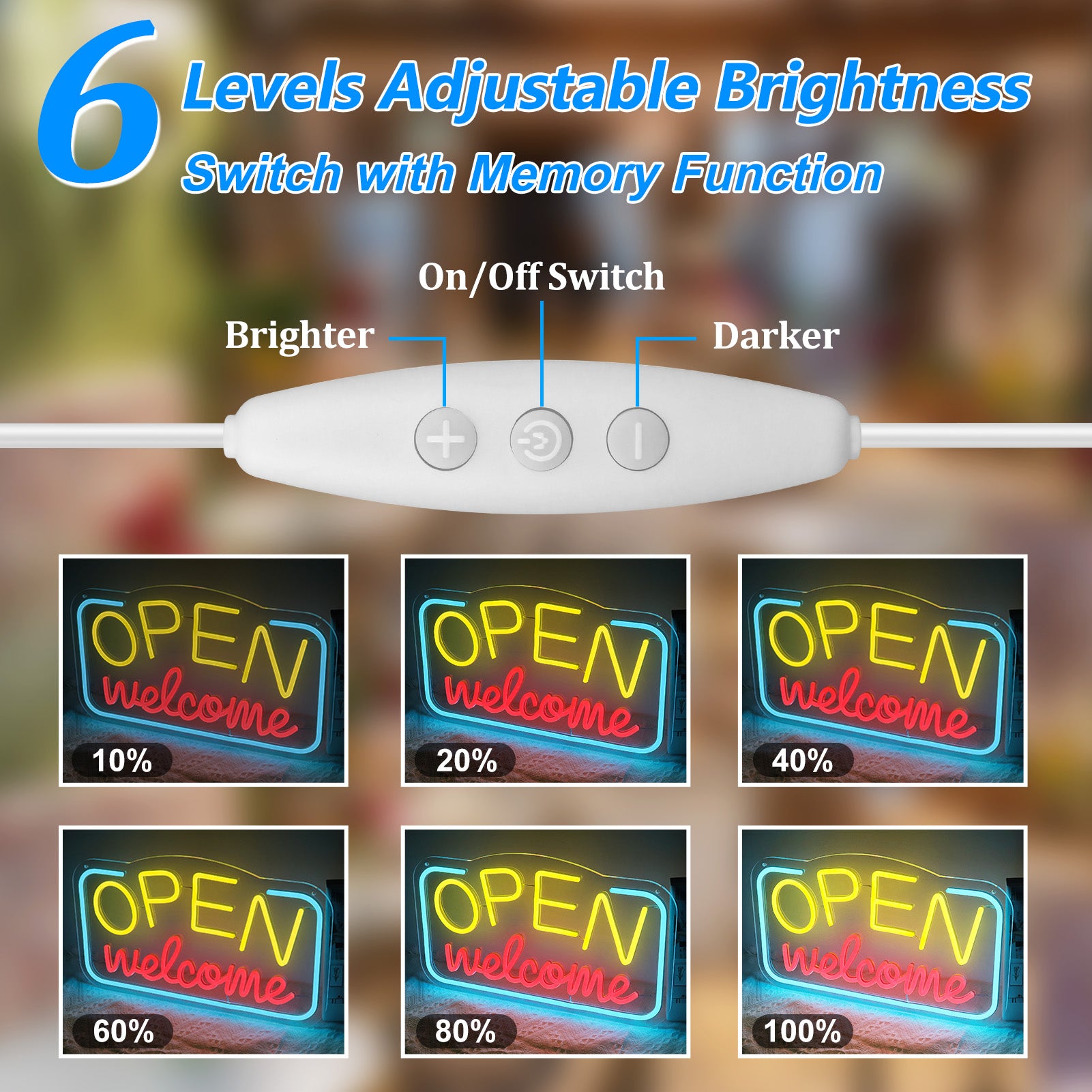 Neonschild „OPEN Welcome“ – USB-betrieben | 43×25 cm (17×10 Zoll) | LED-Licht für Schaufenster | 2 Farboptionen
