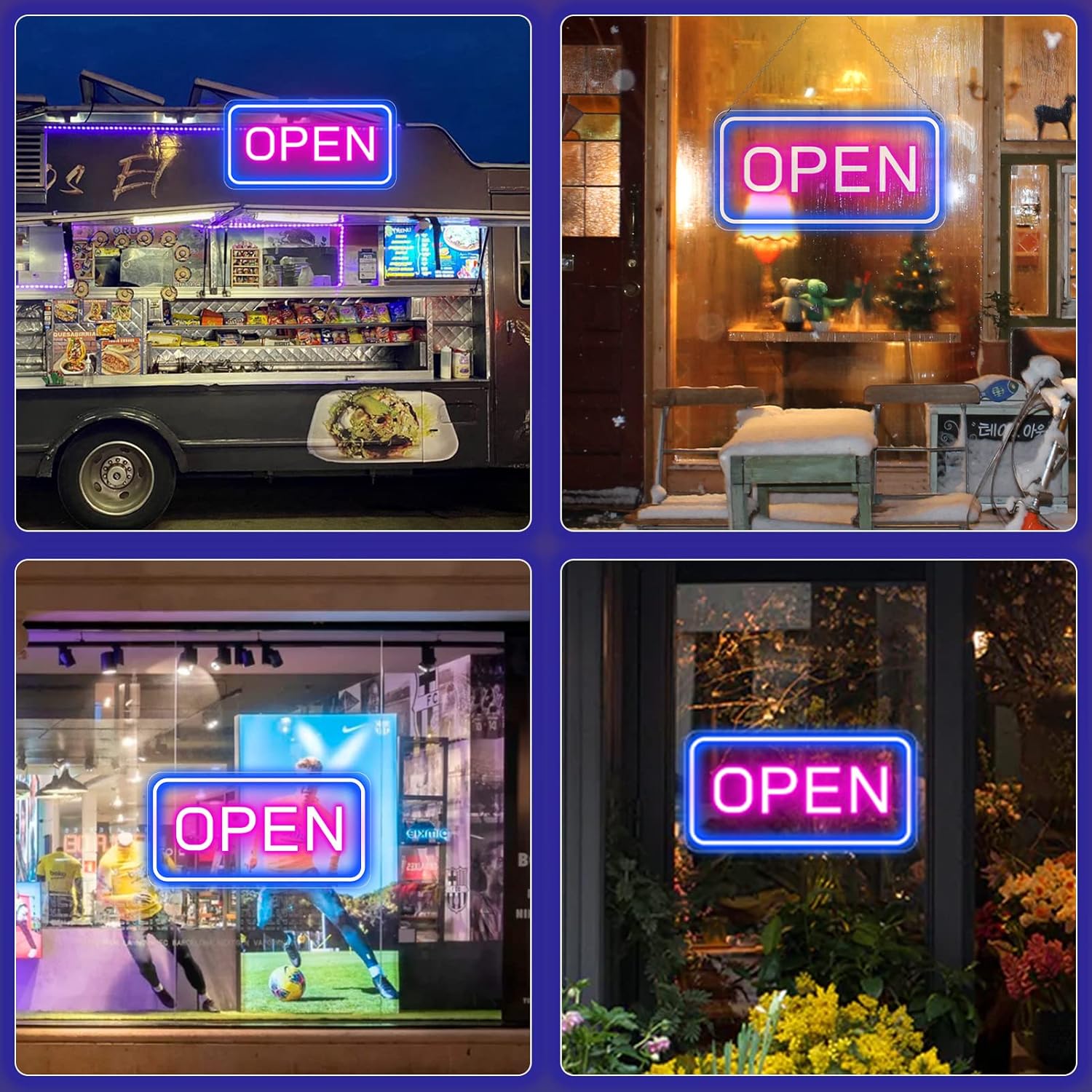 OPEN LED Neon Sign – Rectangular | 4 Glow Color Options | 16×9 / 23×12 inch | Window Hanging | Plug & Play for Storefronts