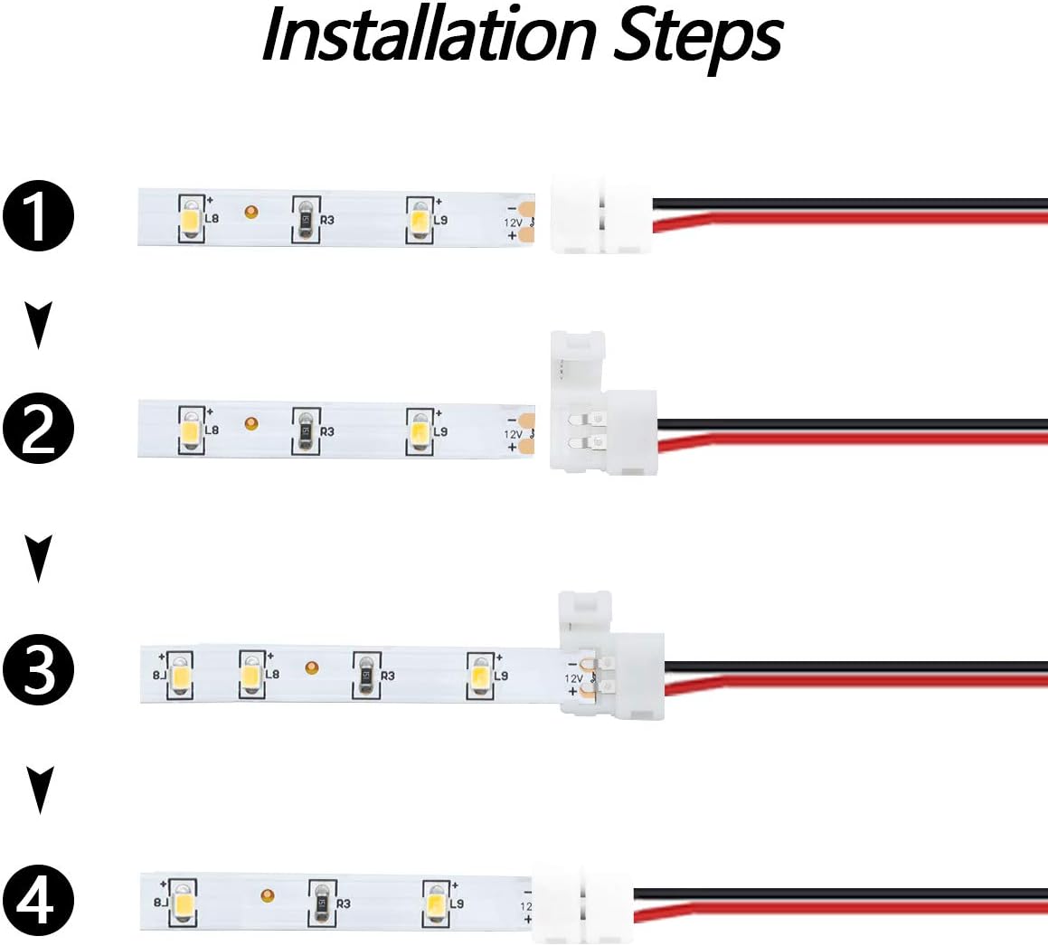 LED Strip Connectors – 10mm 2Pin Solderless Clips | Strip to Wire / Strip to Strip / DC Adapter / L / T – 10-Pack | Local Stock US/UK
