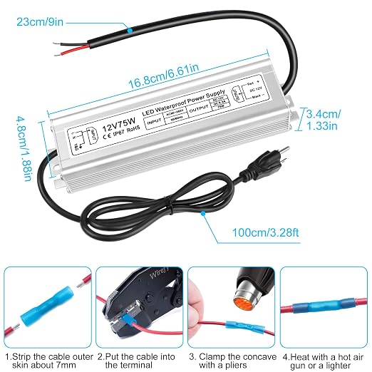 12V Waterproof LED Power Supply 30W–280W, 90–265V Input, Single/Dual Wire Output, Aluminum Housing, Outdoor LED Driver, CE/RoHS/FCC —US/UK/EU Plug & Wire Leads Options