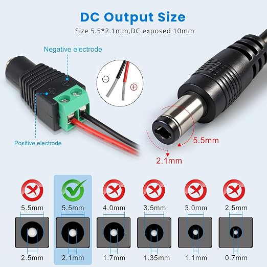 DC 24V Power Supply Adapter with On/Off Switch, 48W/72W Options, US Plug, Black Housing, 100–240V AC Input, Wall Plug Charger for LED Strip Lights and Electronics