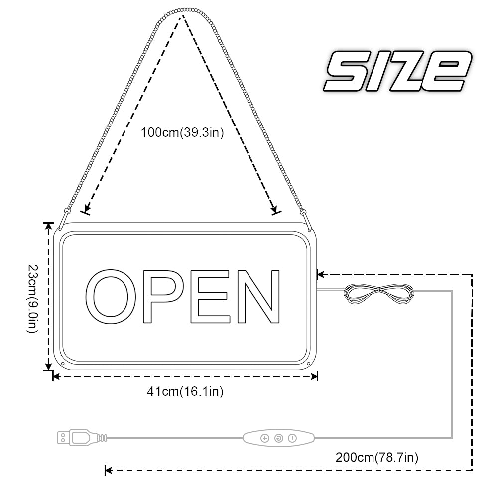 Vertikales OPEN-Neonschild – USB-betrieben | 44×24 cm (17×9 Zoll) | 6 Farboptionen | LED-Fenster-Hängeleuchte für Schaufenster