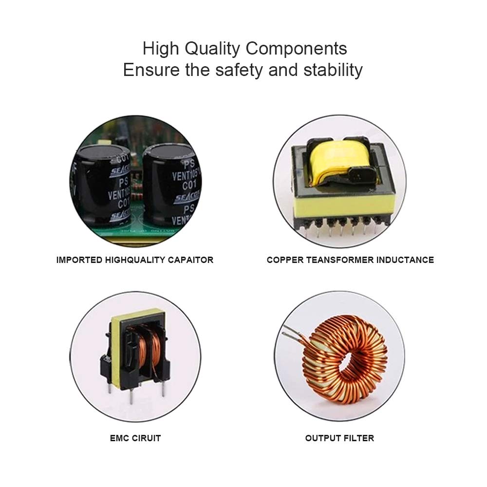 DC 12V/24V Switching Power Supply 60W–250W, AC 110/220V Input, Constant Voltage LED Driver Transformer, Metal Case with Screw Terminals, CE/FCC/RoHS Certified