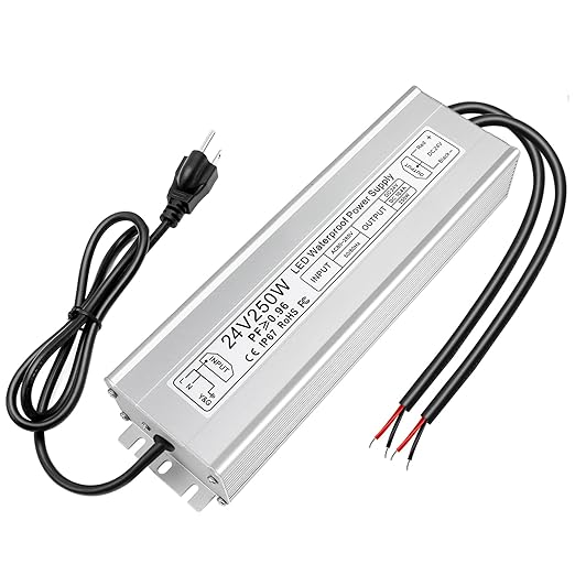 24V Waterproof LED Power Supply 30W–300W, 90–265V Input, Single/Dual Wire Output, Aluminum Housing, Outdoor LED Driver, CE/RoHS/FCC — US/UK/EU Plug & Wire Leads Options